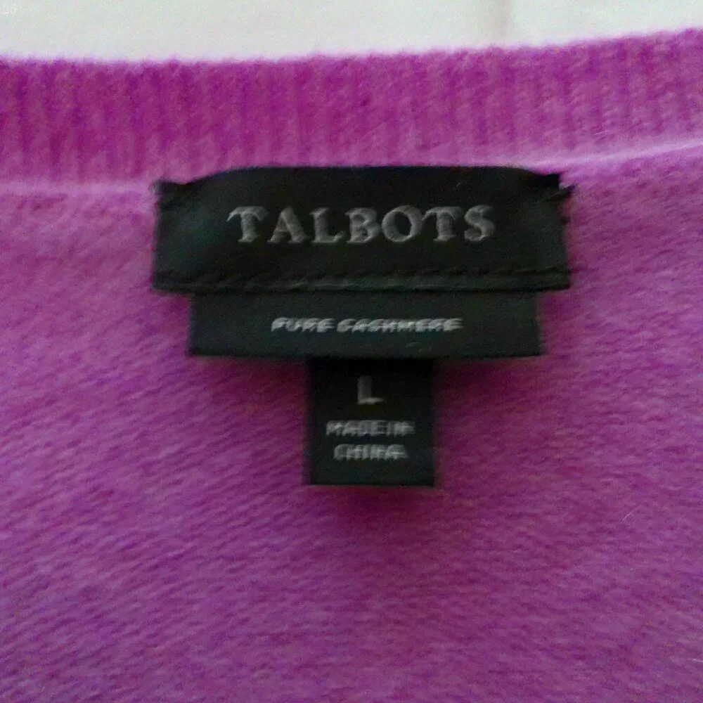 TALBOTS Long Sleeve Scoop Neck Cashmere Pink /w Stars Sweater L - Picture 3 of 6